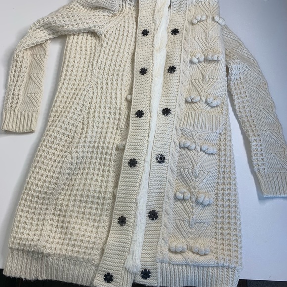 MM COUTURE Cream Cable Knit Faux Fur Lined Hooded sweater Cardigan Jacket - Picture 12 of 13